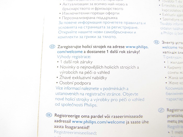 Benefity registraci výrobku na webových stránkách Philips